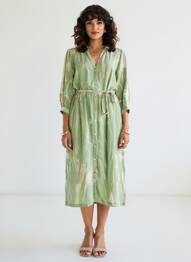 Robe mi-longue manches 3/4 manches 3/4 vert MKT STUDIO femme