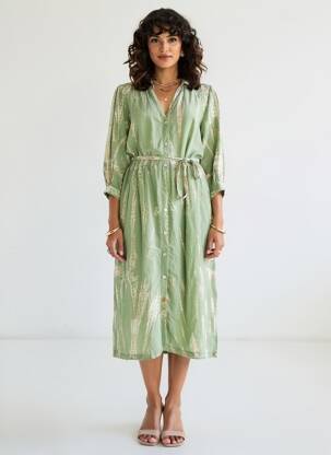 Robe mi-longue manches 3/4 manches 3/4 vert MKT STUDIO femme