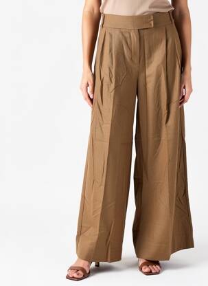 Pantalon large tissage crêpe taille haute marron MAX MARA femme