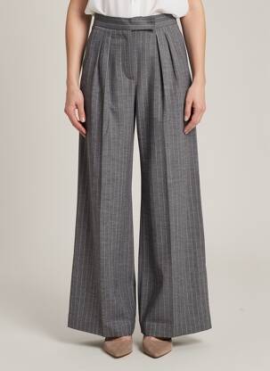 Pantalon flare fermeture zippée sous rabat avec crochet taille haute gris MAX MARA femme