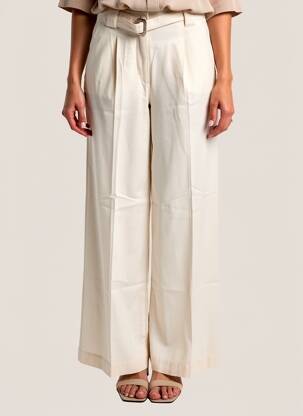 Pantalon large fermeture zippée sous rabat boutonné taille haute beige WEEKEND MAXMARA femme