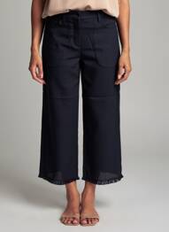 Pantalon 7/8 fermeture zippée sous rabat boutonné taille normale bleu MAX MARA femme