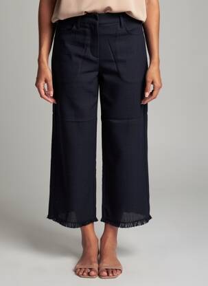 Pantalon 7/8 fermeture zippée sous rabat boutonné taille normale bleu MAX MARA femme