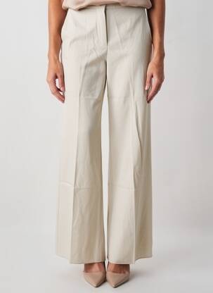 Pantalon flare fermeture zippée sous rabat avec crochet taille haute beige MAX MARA femme