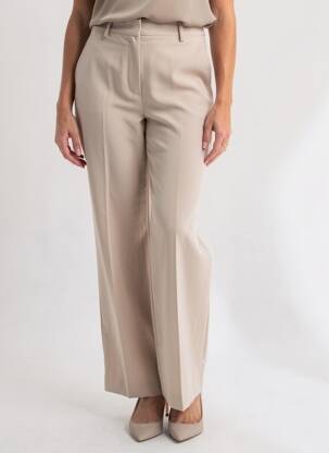 Pantalon flare fermeture zippée sous rabat avec crochet taille haute beige WEEKEND MAXMARA femme