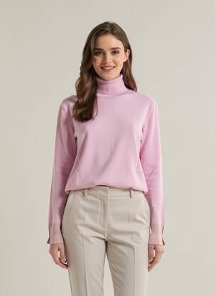 Pull col roulé stretch manches longues rose GAUDI femme
