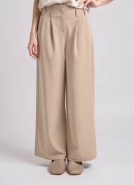 Pantalon large tissage popeline taille haute beige LILI SIDONIO femme