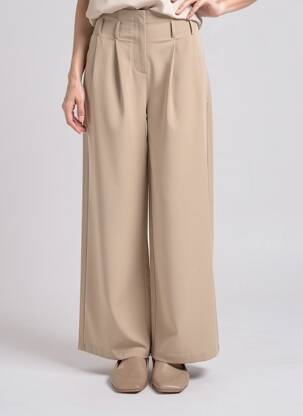 Pantalon large tissage popeline taille haute beige LILI SIDONIO femme