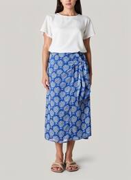 Jupe longue tissage crêpe bleu MOLLY BRACKEN femme