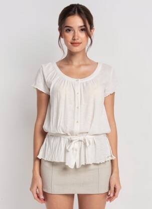 Top tissage jersey manches courtes beige SCHOOL RAG femme