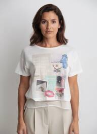 T-shirt imprimé fantaisie manches courtes blanc COQUELICOT femme