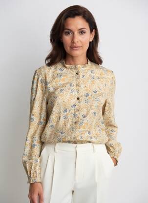 Chemisier imprimé fleurs manches longues beige KANOPE femme