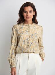 Chemisier imprimé fleurs manches longues beige KANOPE femme