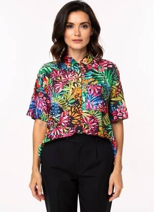 Chemisier imprimé fleurs manches courtes noir MOLLY BRACKEN femme