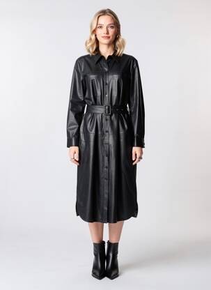 Robe mi-longue manches longues manches longues noir AUREL femme
