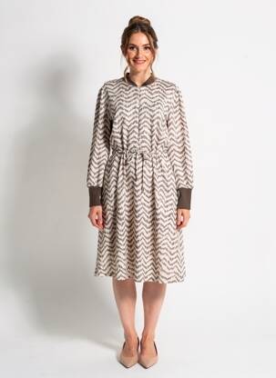 Robe mi-longue manches longues manches longues beige K-DESIGN femme