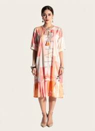 Robe mi-longue coupe fluide manches courtes rose TUZZI femme