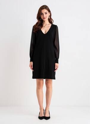 Robe pull col v manches longues noir FREEMAN T.PORTER femme