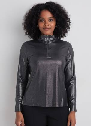 Top coupe cintrée manches longues argent TUZZI femme