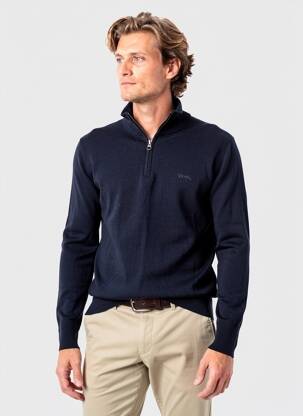 Pull maille souple et aérée manches longues bleu SCHOTT homme