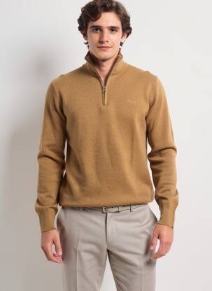 Pull maille souple et aérée manches longues marron SCHOTT homme