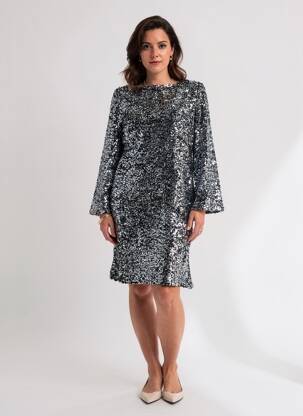 Robe mi-longue manches longues manches longues argent ELÈSIG femme