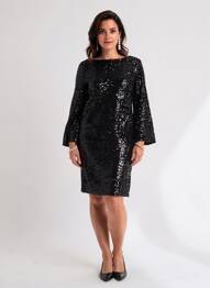 Robe mi-longue manches longues manches longues noir ELÈSIG femme