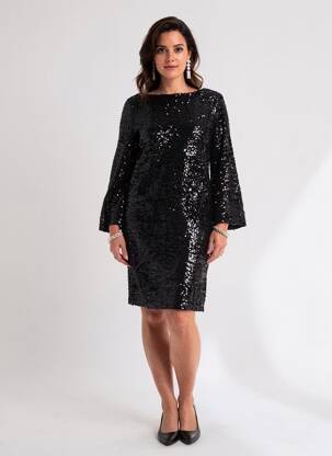 Robe mi-longue manches longues manches longues noir ELÈSIG femme