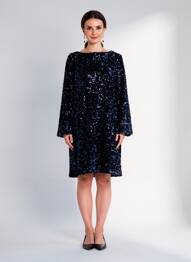 Robe mi-longue manches longues manches longues bleu ELÈSIG femme