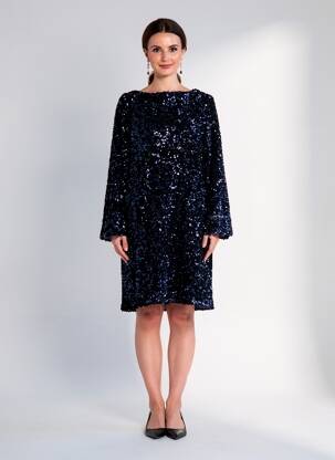 Robe mi-longue manches longues manches longues bleu ELÈSIG femme