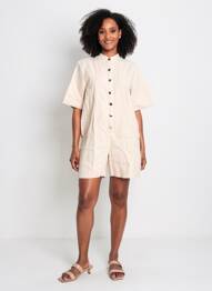 Combishort fermeture boutonnée sur le devant manches courtes beige ELÈSIG femme
