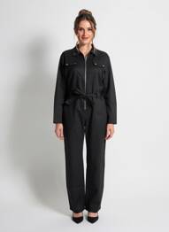 Combi-pantalon col chemisier manches longues noir ELÈSIG femme