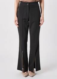Pantalon droit tissage popeline taille normale noir ELÈSIG femme