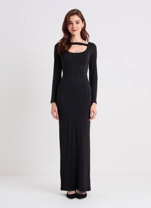 Robe longue manches longues manches longues noir IMII femme