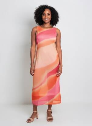 Robe mi-longue imprimé fantaisie sans manche rose AGNESE STUDIOS femme