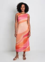 Robe mi-longue imprimé fantaisie sans manche rose AGNESE STUDIOS femme