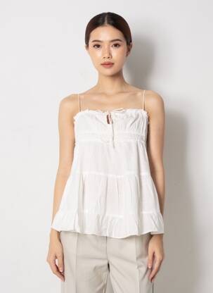 Top manches bretelles ajustables fines bretelles blanc BERSHKA femme