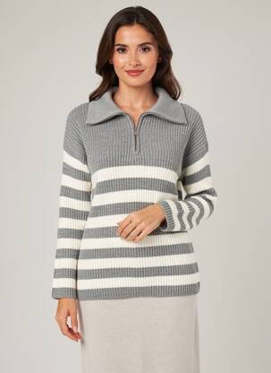 Pull coupe droite manches longues gris SANS MARQUE femme