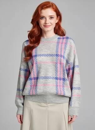 Pull coupe droite manches longues gris NEW LOOK femme