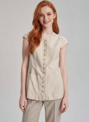 Veste casual col rond beige SISTER HOOD femme