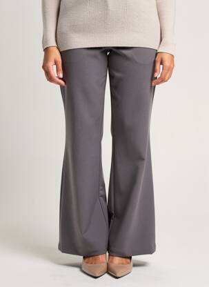 Pantalon flare fermeture zippée sous rabat avec crochet taille haute gris MESHKI femme