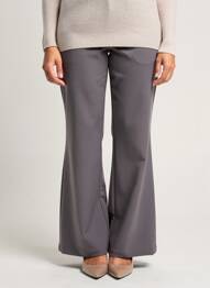 Pantalon flare fermeture zippée sous rabat avec crochet taille haute gris MESHKI femme