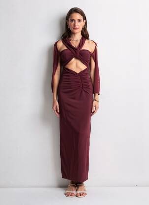 Robe longue manches longues manches longues rouge MESHKI femme