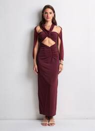 Robe longue manches longues manches longues rouge MESHKI femme