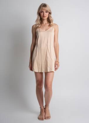 Robe courte coupe fluide fines bretelles beige AMERICAN VINTAGE femme