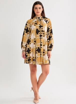 Robe courte coupe évasée manches longues beige H&M femme