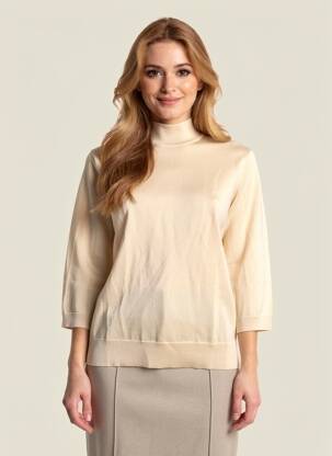 Pull stretch manches courtes beige SANS MARQUE femme