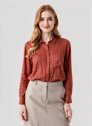 Chemisier coupe droite manches longues orange SANS MARQUE femme