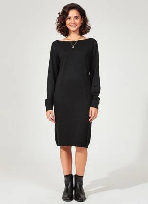 Robe pull stretch manches longues noir PAPILLONNE femme