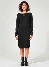 Robe pull stretch manches longues noir PAPILLONNE femme
